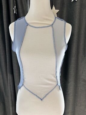 Forever 21 Light Blue Paneled Mesh Crop Tank - Women